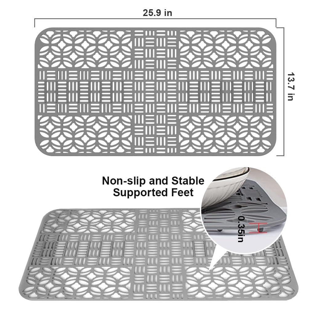 Supvox® Sink Protectors for Kitchen Sink, 25.9x13.7'' Multi-Functional Silicone Sink Mat, Anti-Slip Tableware Placemat Insulation Pad for Water Filtration, Insulation & Tableware Protection (Grey)