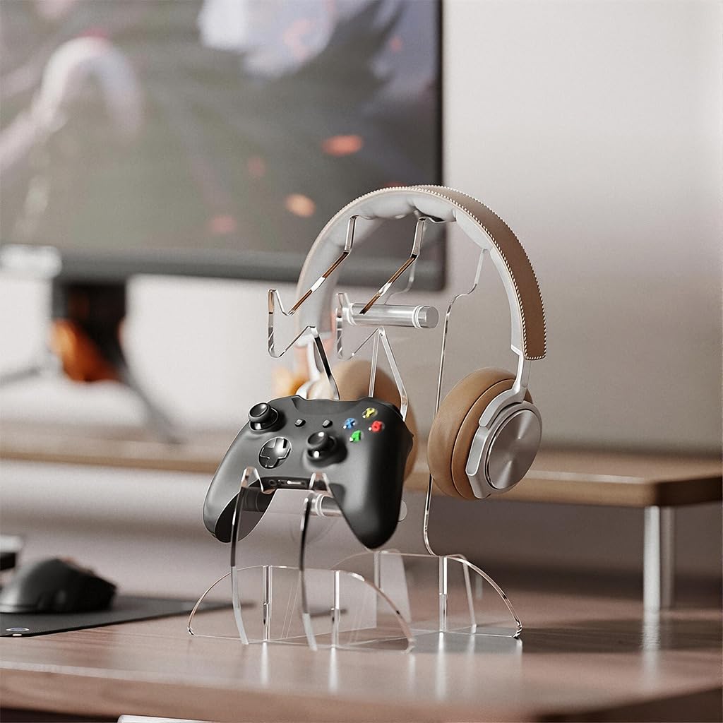 ZORBES Game Controller Headphone Stand with Dual Storage Rack and Clear Acrylic Design | Space Saving Desk Organizer