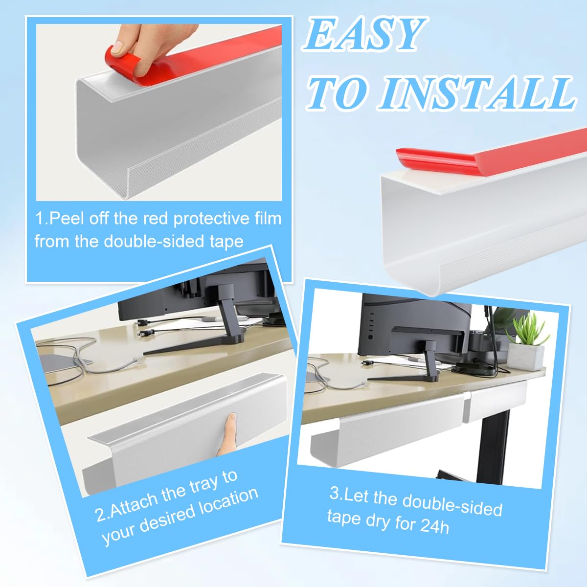 Serplex Cable Management Tray for Home and Office with 15.7 in Half Enclosed Design | White Set of 2