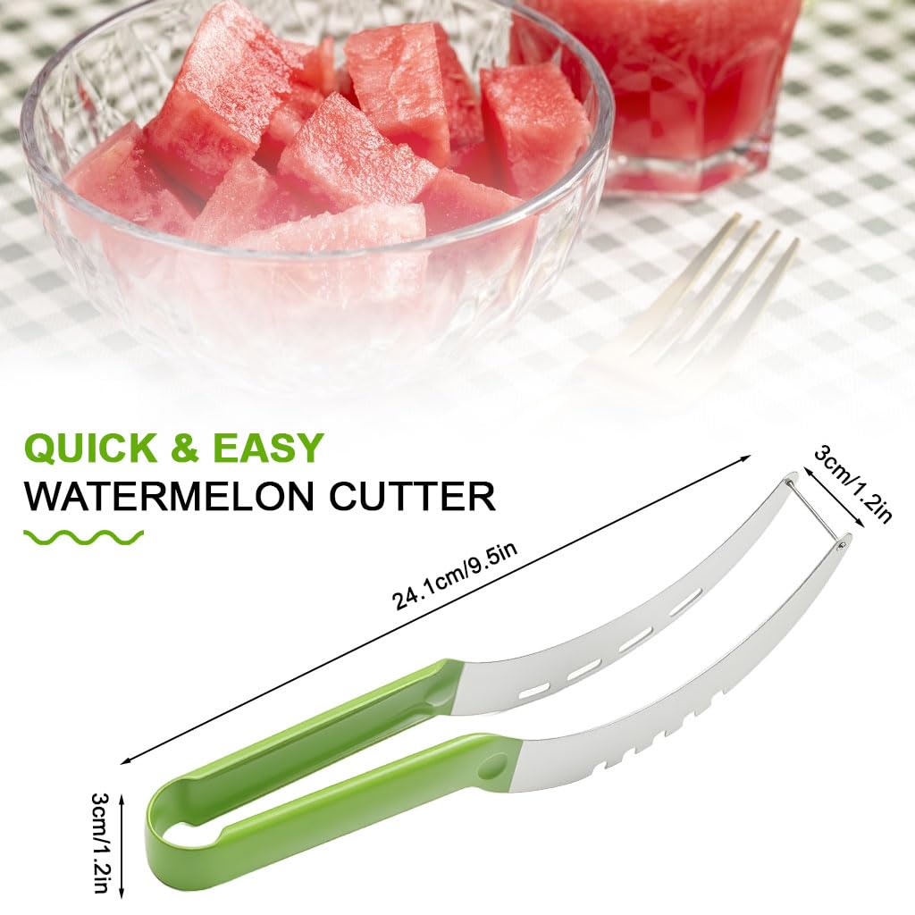 ZIBUYU Stainless Steel Watermelon Cutter for Fruit Serving with Dual Curved Blades and Ergonomic Handle