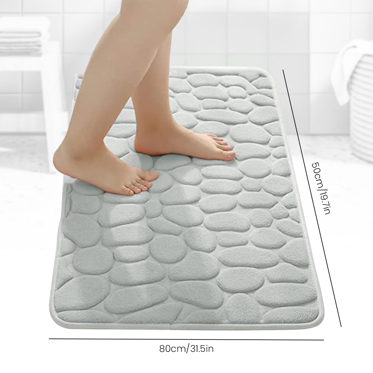 Zibuyu Memory Foam Bath Mat for Bathroom 15.7 x 23.6 featuring Non Slip PVC Backing and Soft Coral Velvet | Cobblestone Design Rug