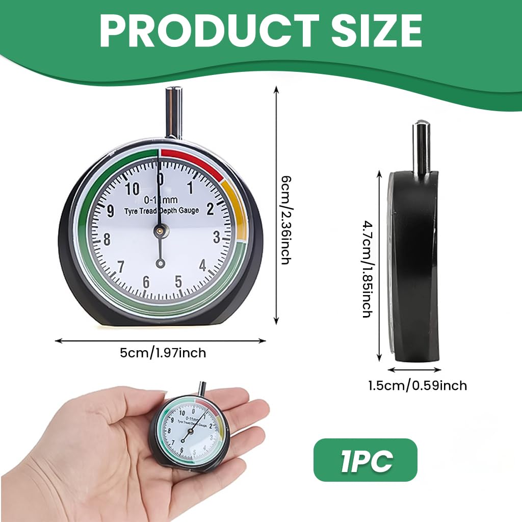 STHIRA Tyre Tread Depth Gauge for Cars and Motorcycles with 0–11mm Dial | Stainless Steel Build