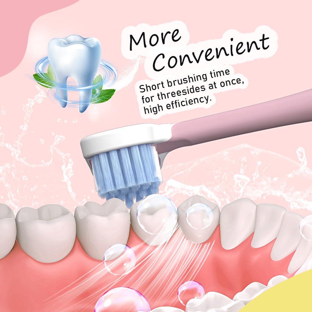 HANNEA Kids Toothbrush for Age 3+ with Triple-Sided Ultra Soft Bristles | Pack of 4