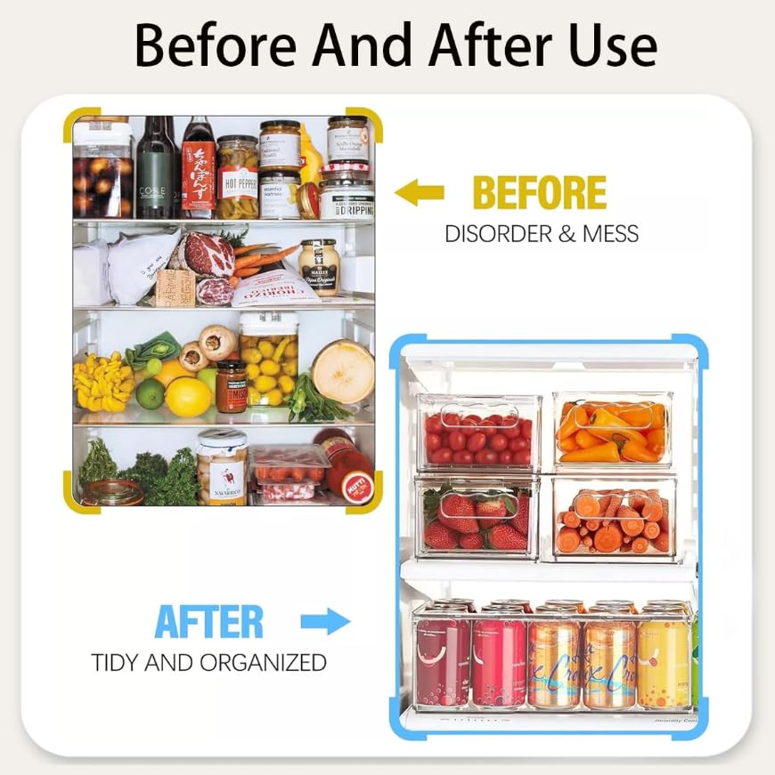 ZIBUYU Clear Fridge Storage Bins for Refrigerator Organization with Handles & Stackable Design | 3 Pcs Food-Grade Plastic Containers