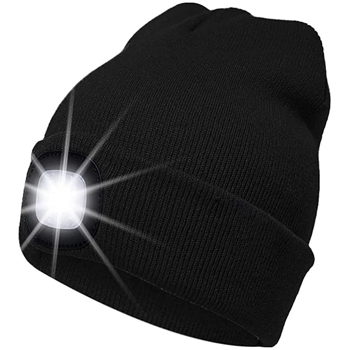 GUSTAVE® Winter Cap for Men Women Illuminated Beanie Cap with Forehead Lamp USB Rechargeable Winter Soft Fleece Knitted Cap for Riding, Night Running, Black