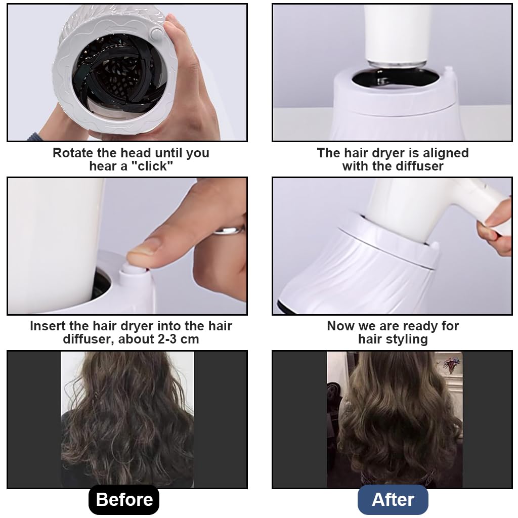 MAYCREATE Universal Hair Diffuser for Curly and Wavy Hair with Rotary Lock 1.37–3.15 in Nozzle | Heat-Resistant PC Material for Frizz-Free Drying