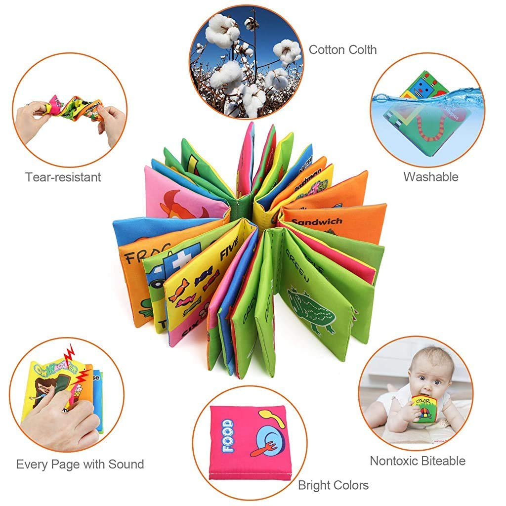SNOWIE SOFT 6Pcs Cloth Books for Baby 6-12 Months Fun Themed Cloth Books Interactive Sensory Books Early Learning Educational Tools Travel Baby Quiet Book Busy Book Play Book Shower Gift