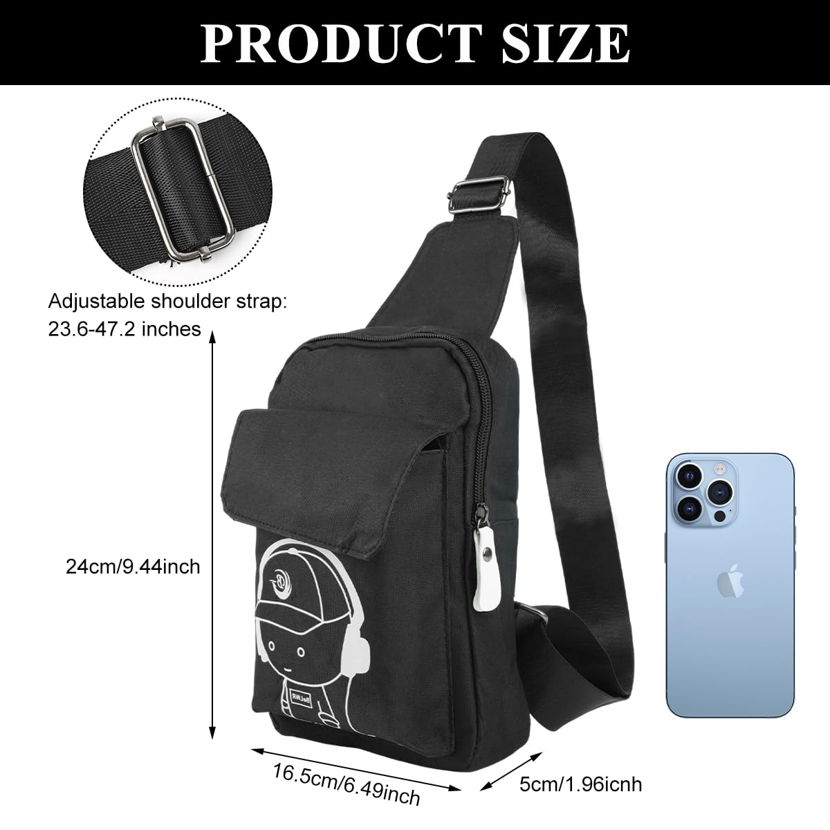 GUSTAVE Sling Bag for Travel and Daily Use with USB Charging Port and 12x3x17.5cm Design | Black Luminous Pattern for Men