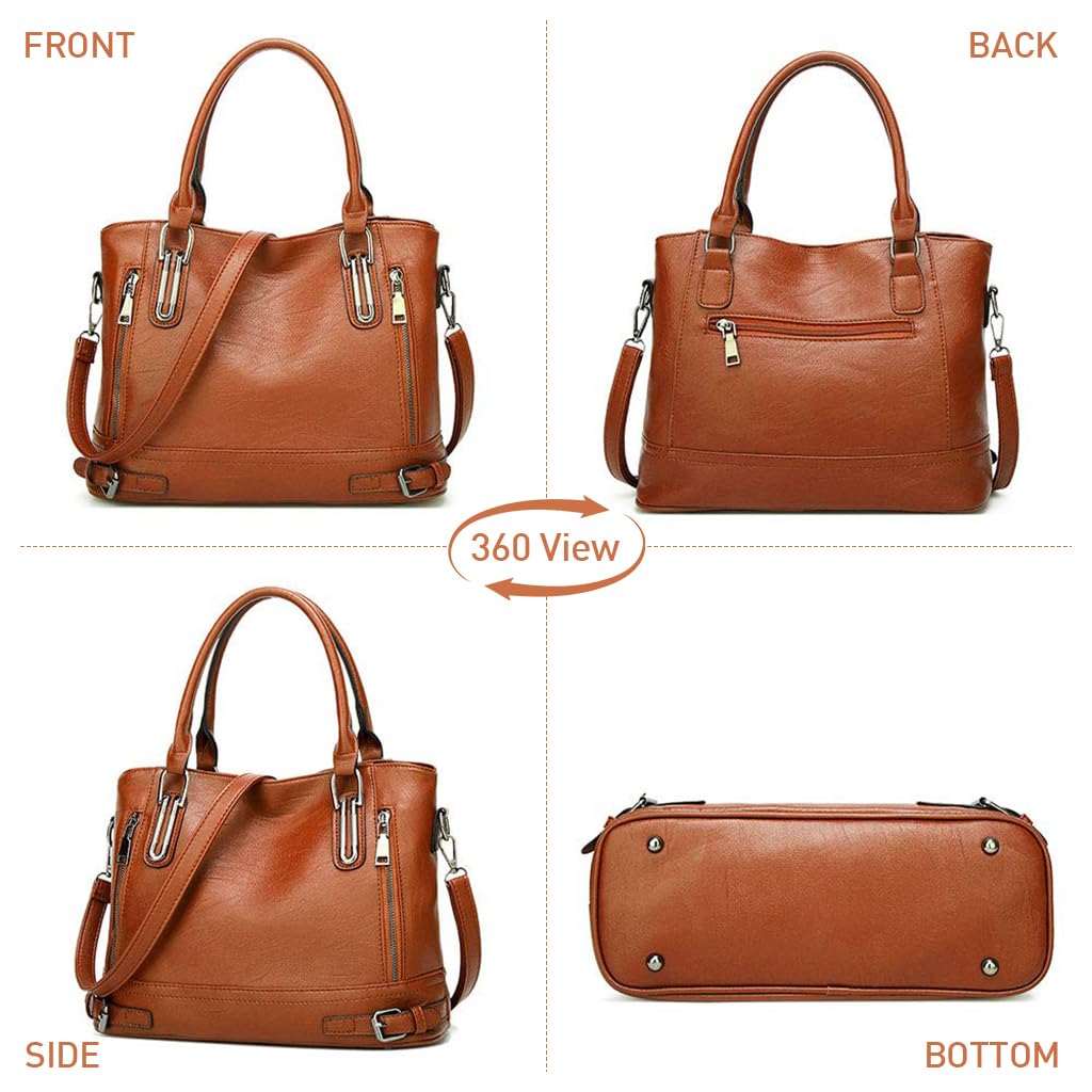 PALAY Women Tote Bag for Work and Travel featuring Removable Strap | Vintage Brown PU Leather Handbag