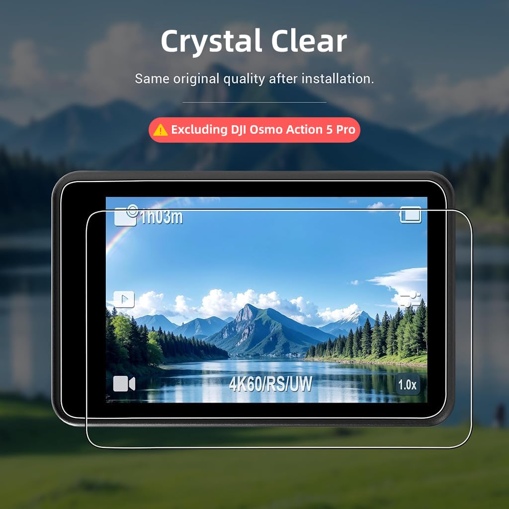 ZORBES® 5PCS Screen Protectors Set for DJI Osmo Action 5 Pro, HD Screen Protectors with Silicone Lens Cover, HD Anti-glareTempered Glass Screen Protectors for Front Screen, Back Screen, Camera Lens