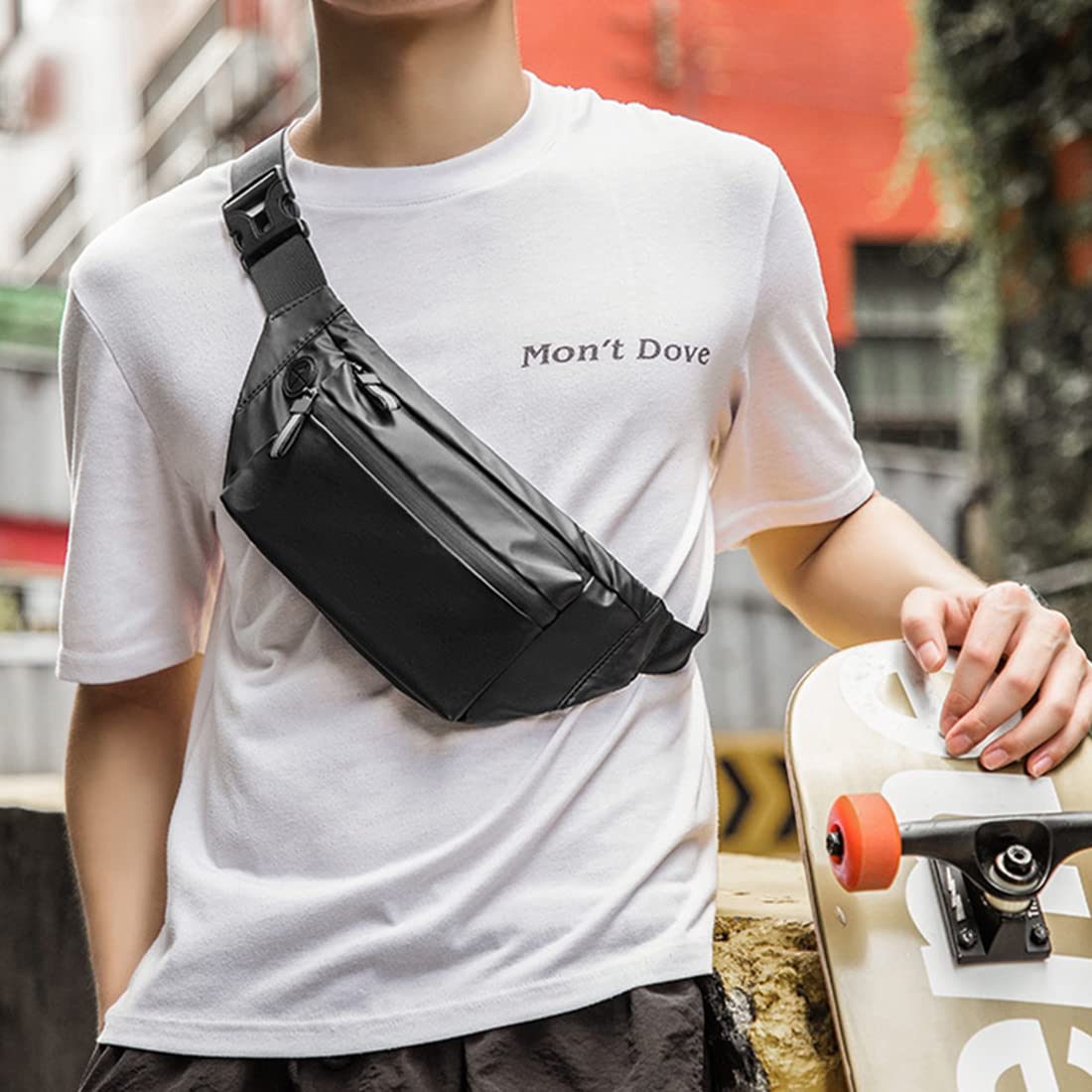 PALAY Waist Bag for Running and Travel with 13–39 in Adjustable Belt | Waterproof PU Black