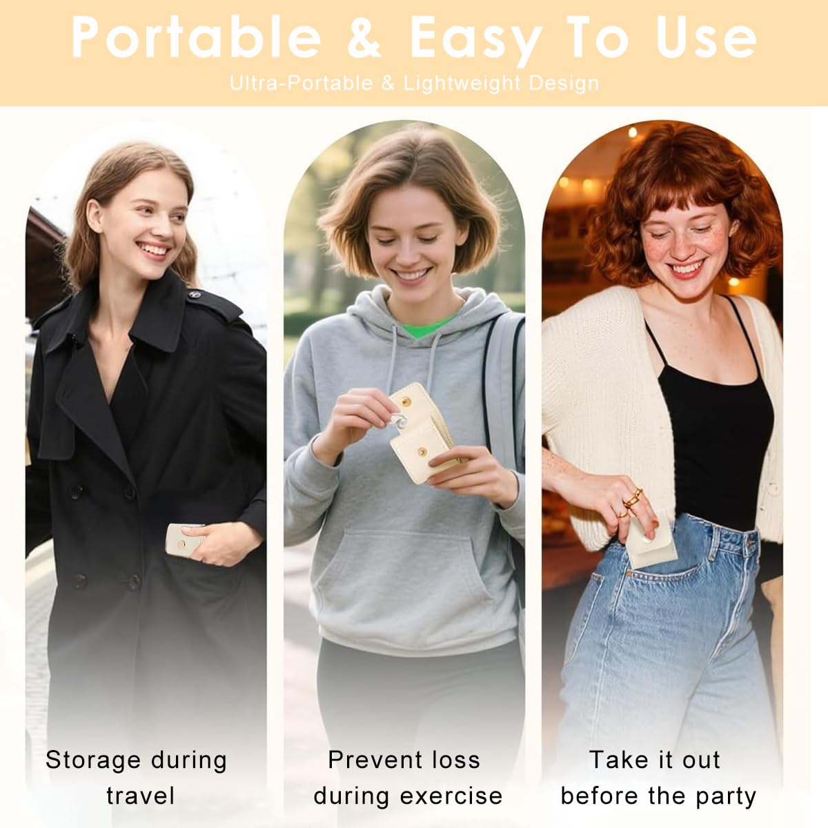 MAYCREATE Jewelry Organizer Pouch for Travel with 4 Compartments and Snap Closure | Beige PU Case