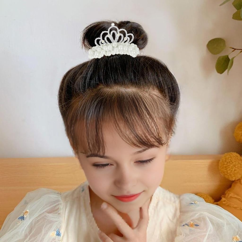 ZIBUYU Princess Crown Pearl Kids Hair Accessories for Girls with Rhinestone Design | 2 Pcs Set for Weddings and Daily Wear