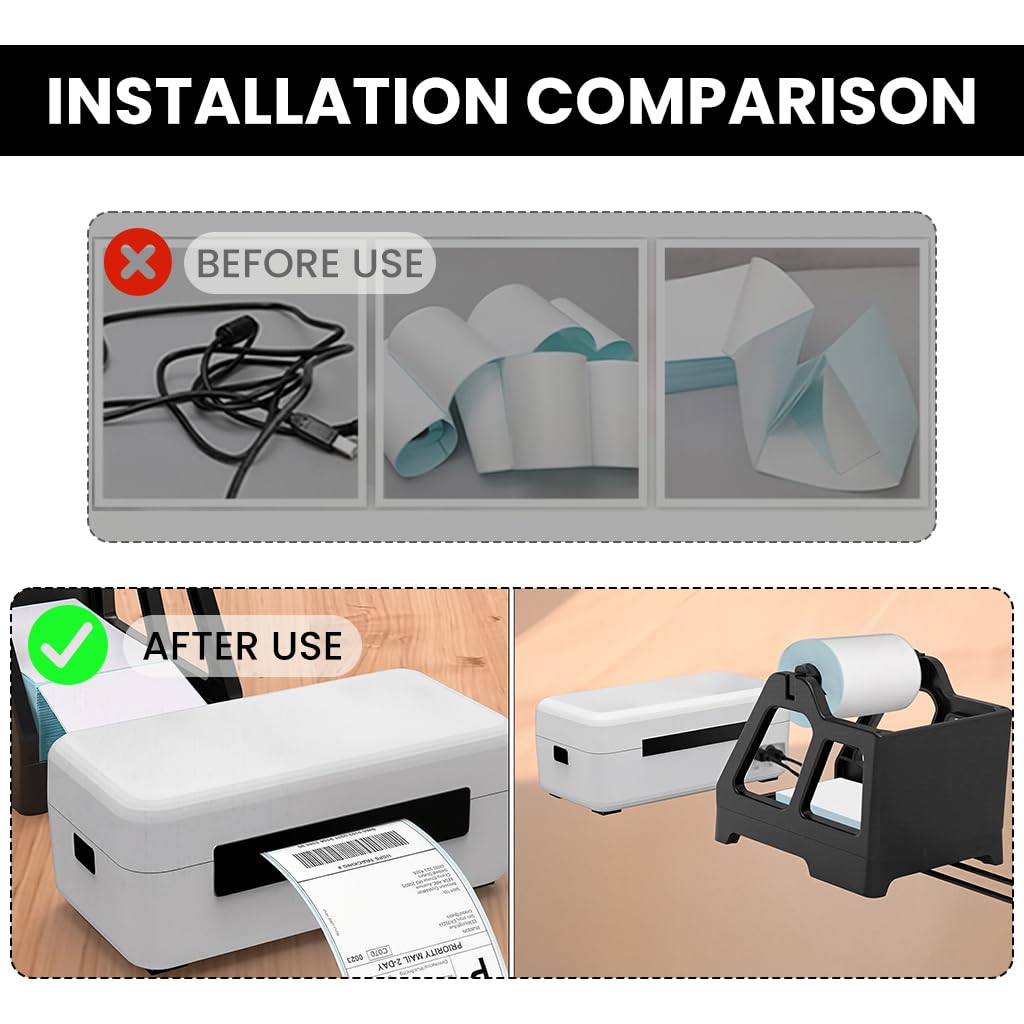 OFIFO Thermal Label Holder for Roll and Fan Fold Labels with Smooth Roller Design | ABS Desktop Organizer for Shipping and Barcode Printing