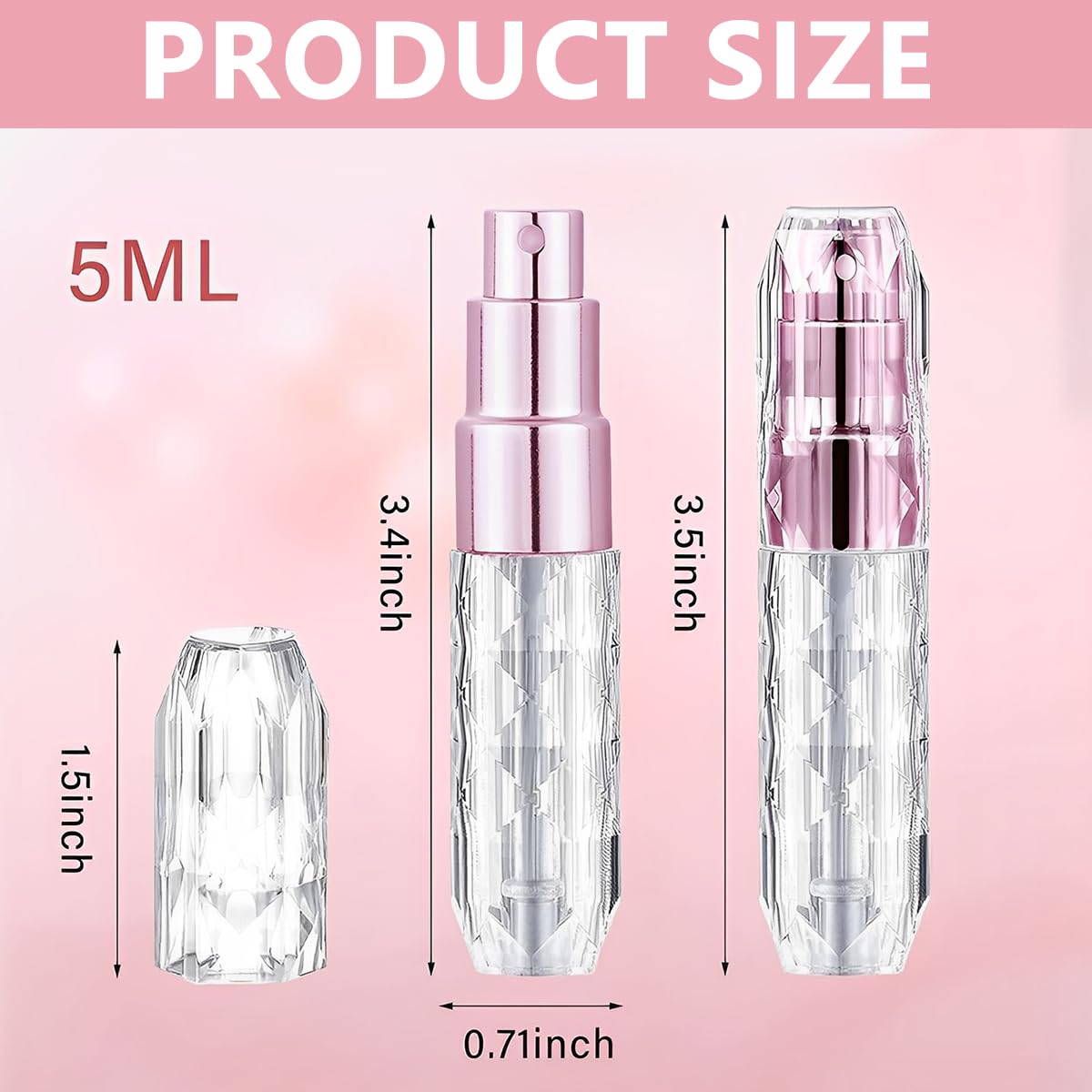 MAYCREATE® 3pcs Mini Perfume Refill Bottle, 5ml Travel Refillable Perfume Bottle Atomizer, Stylish Acrylic Perfume Spray Bottle Self Pumping Dispenser for Women Men Gift