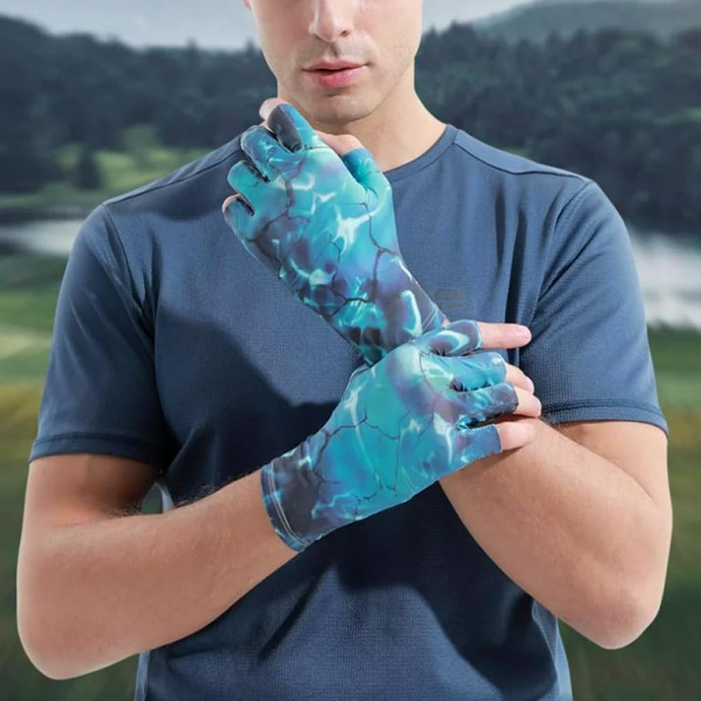 PROBEROS Fishing Gloves for Outdoor Activities with Anti Slip Palm and UPF50+ Sun Protection | Ice Silk Fingerless Design for Men and Women