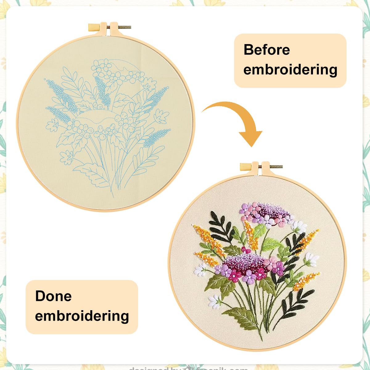 HASTHIP DIY Embroidery Art Craft Kit for Beginners with 20cm Hoop and Color Yarns | Flower Canvas Decoration