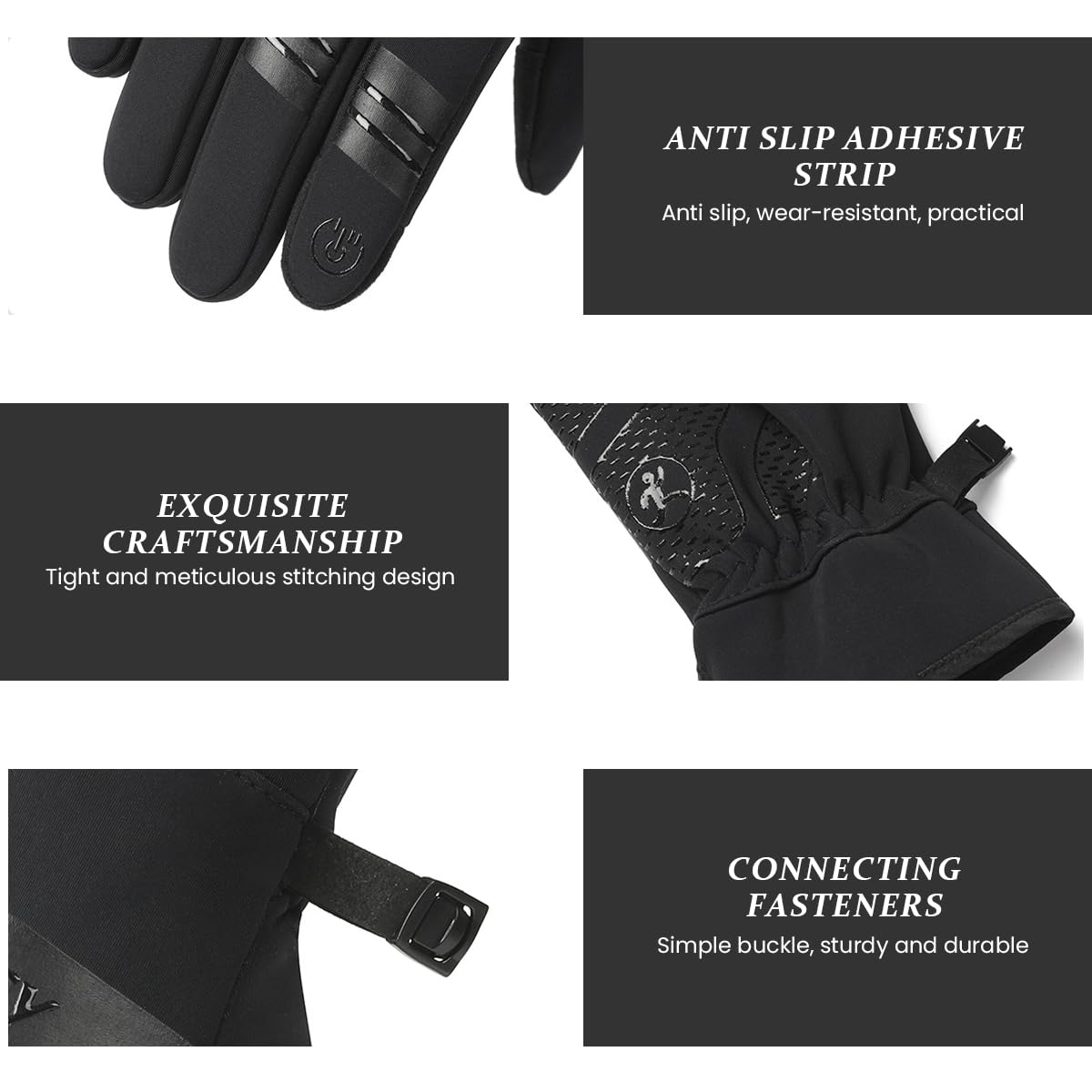 Proberos Silicone Winter Gloves for Outdoor Sports with Touchscreen Fingertips and Anti Slip Palm | 23cm Fit for Men Women