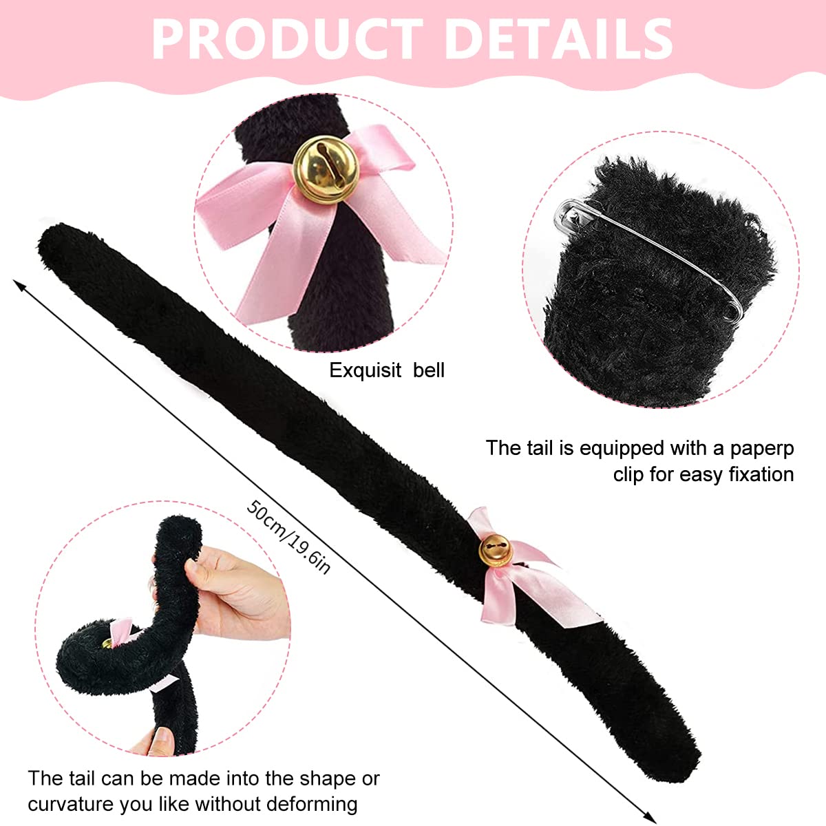 PALAY® Cat Ears Headband for Women Girls - Furry Fox Ears Hair Band, Lace Neck Choker & Fur Tail Set, Bow Bells Headwear Hair Hoop Anime Cosplay Costumes for Halloween Party