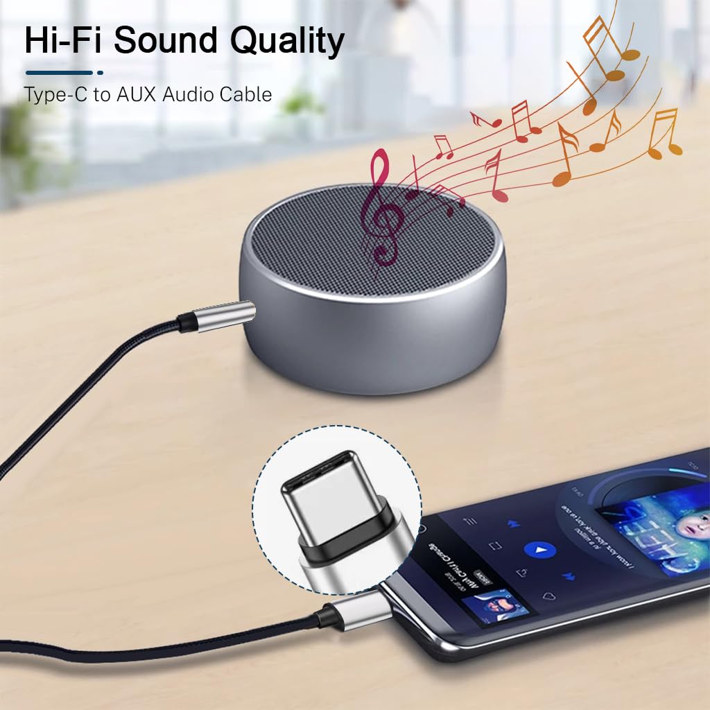 Verilux Type C to 3.5mm Audio Cable for Car and Headphones 6.6ft with DAC Chip | Nylon Braided