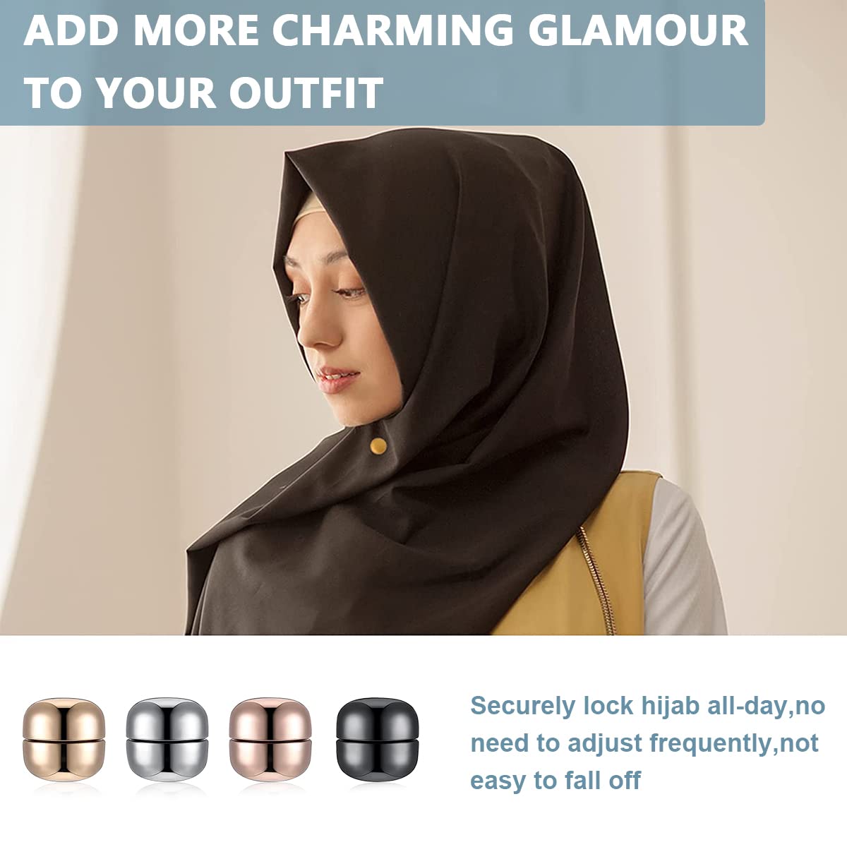 SANNIDHI Hijab Pins for Women featuring Round Magnetic Button Clips 8 Pack | 4 Colors
