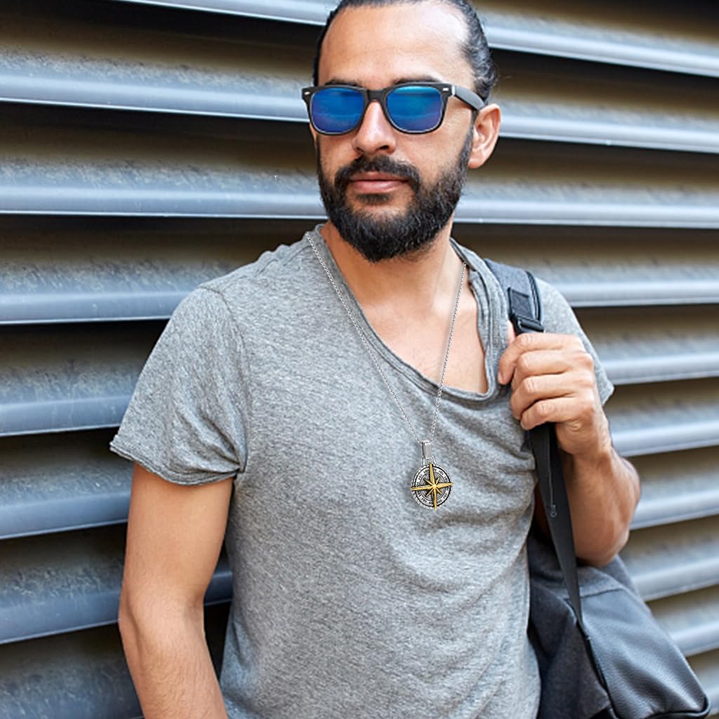 Zibuyu Chain Pendant for Men featuring Compass Polaris Design with 24 inch Stainless Steel Chain | Stylish Gift Jewellery for Boys and Friends
