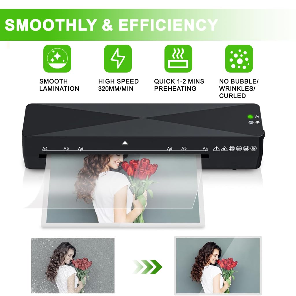 OFIFO Lamination Machine for A4 A5 A6 Documents with 115–145°C Control and 2‑Minute Warm-Up | Jam-Free Compact Design