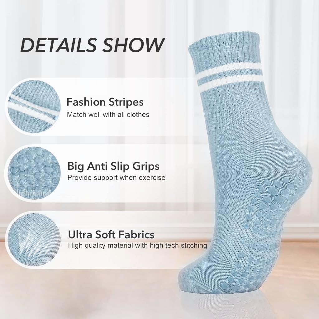 Proberos Yoga Socks for Women with Anti Slip Grip and Moisture Wicking Cotton | 2 Pairs Blue & Green