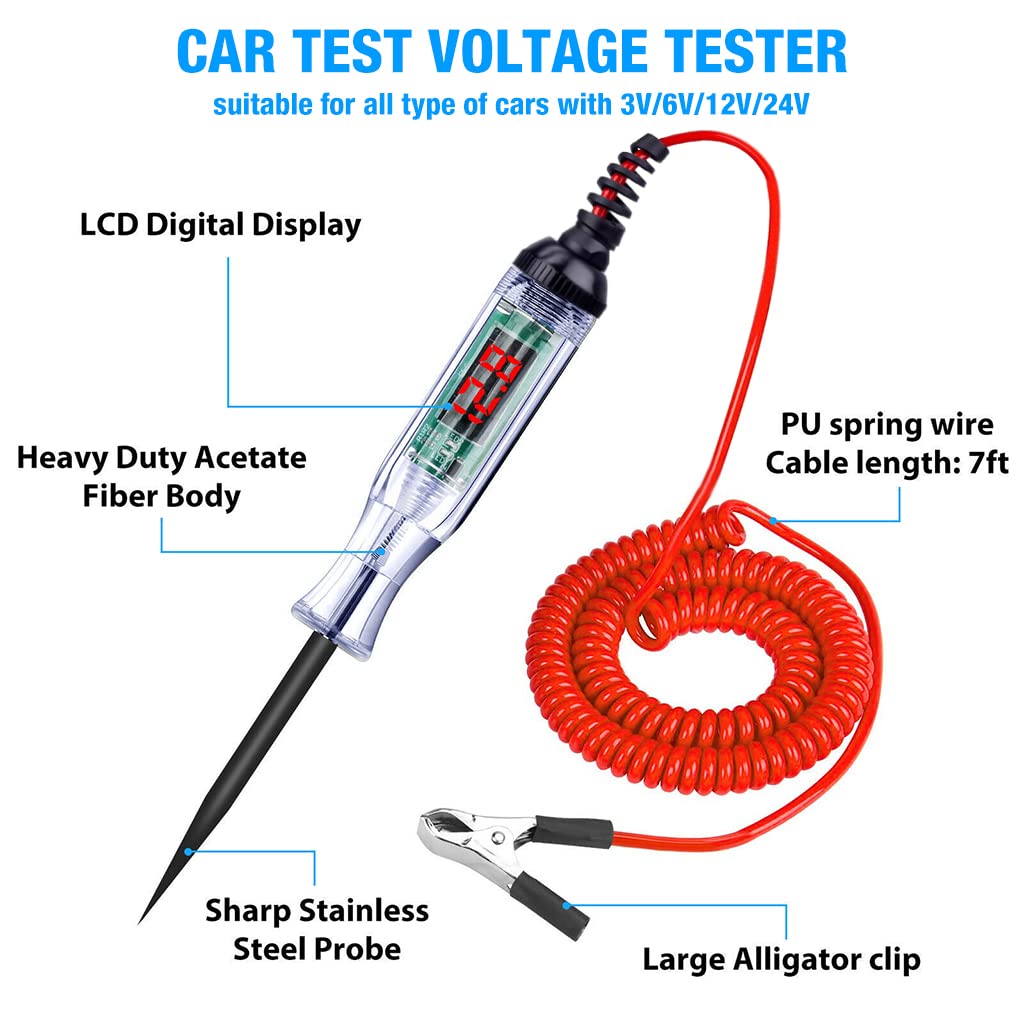 STHIRA Car Voltage Tester for Automotive Diagnostics with LCD Backlight 0.8V to 100V | Portable Current Pen for Battery and Circuit Check