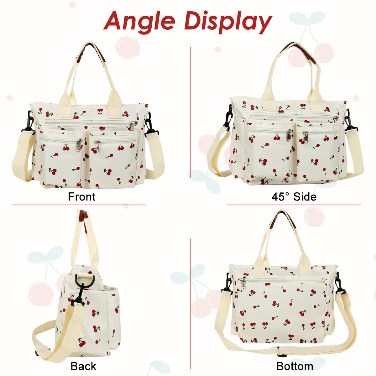 PALAY Tote Bag for Women with Dual Carrying Options and 39 x 15 x 26cm Storage | Cherry Nylon Design