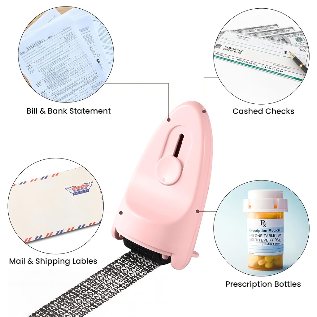 OFIFO Confidential Roller Stamp for Privacy Protection with 0.9 in Wide Pattern | Refillable Ink and Telescopic Box Cutter