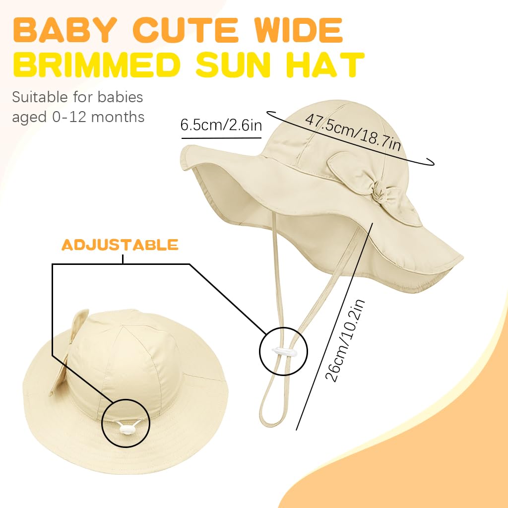 SNOWIE SOFT Baby Sun Hat for Girls 0–6 Months with UPF 50+ Protection and Chin Strap | Cute Bow Summer Cap for Beach and Travel