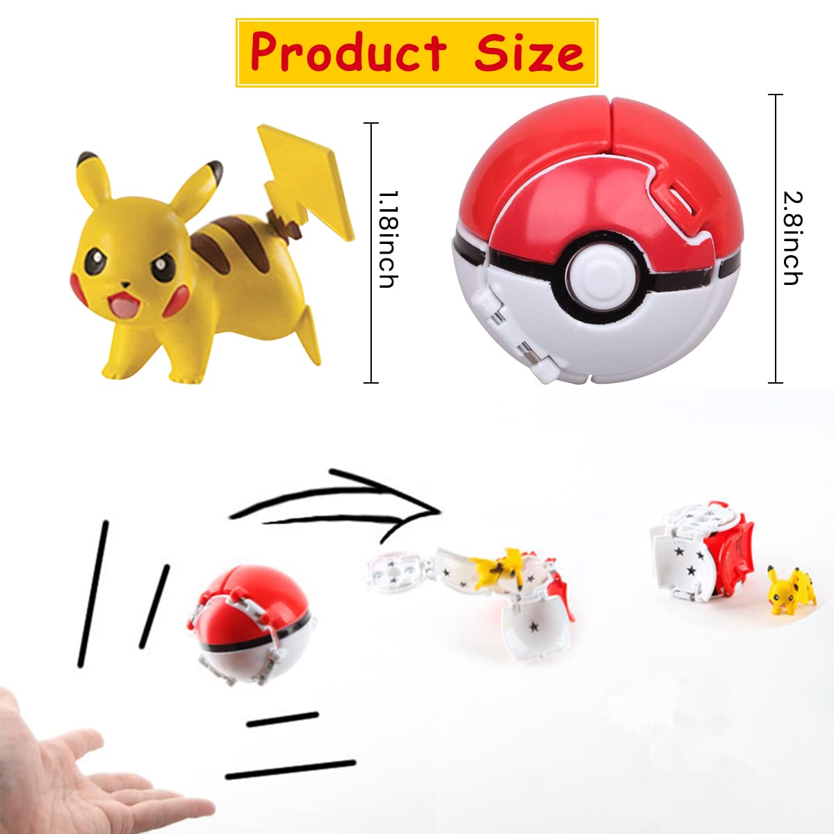 PATPAT Pokemon Toy Figures for Kids with Auto Open Ball 8x7x6cm in ABS and PVC | Desk Decor Gift