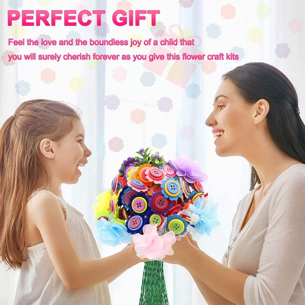 HANNEA® Making Crafts Vase Set,Fun and Colorful Beads Buttons Kits for Children Over Six Years Old -Colorful Flower Birthday Gift