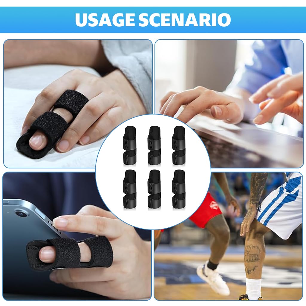 HANNEA Finger Splints for Pain Relief and Injury Recovery 6pcs with Dual Hook Closure | Soft Breathable Nylon Support