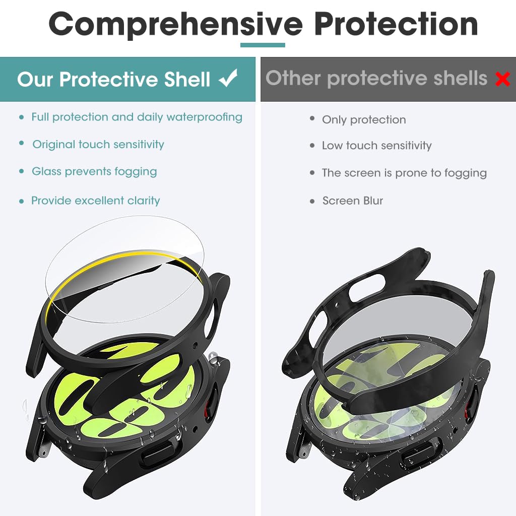 ZORBES Screen Protector Case for Samsung Galaxy Watch 6 44mm with Hard PC Bumper & HD Glass Cover