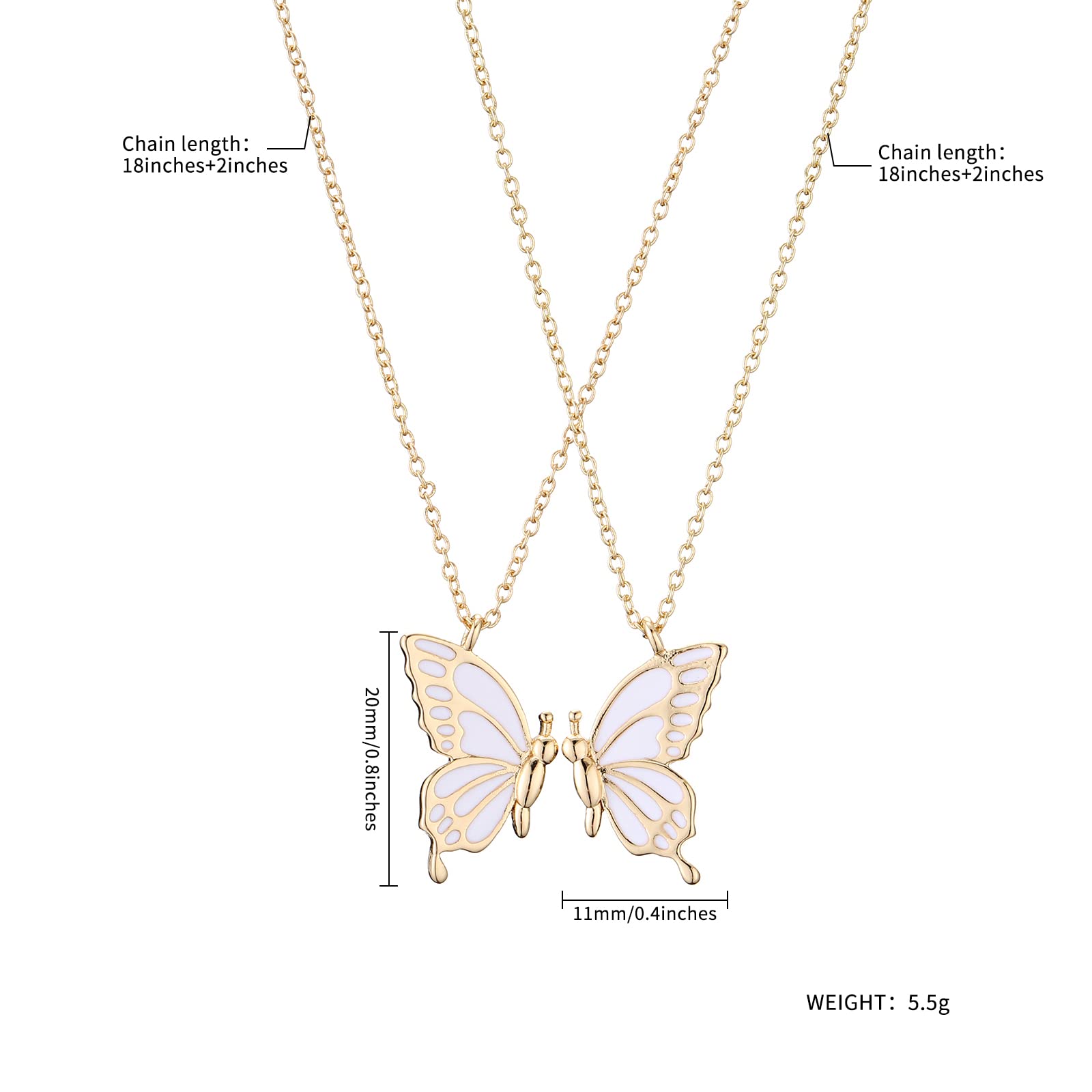 SANNIDHI Butterfly Necklace for Women and Girls 45+7cm Alloy Pendant | Golden Friendship Gift Pair