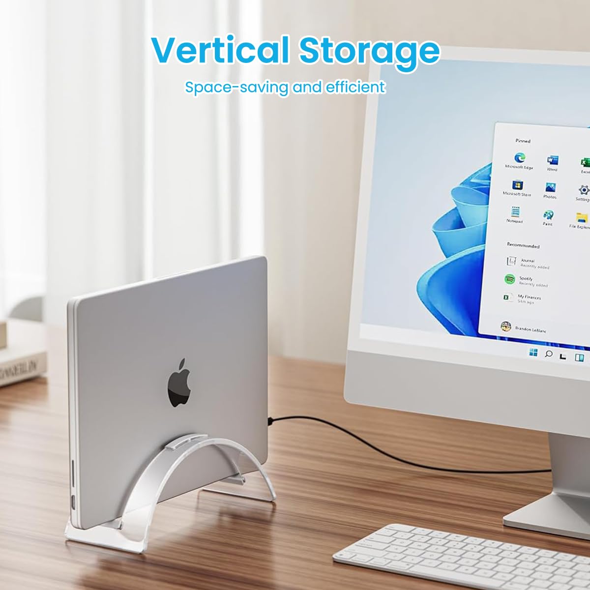 Zeitel Vertical Laptop Stand for Desk with Dual Silicone Grips and Clear Acrylic Build for 16 Inch Devices