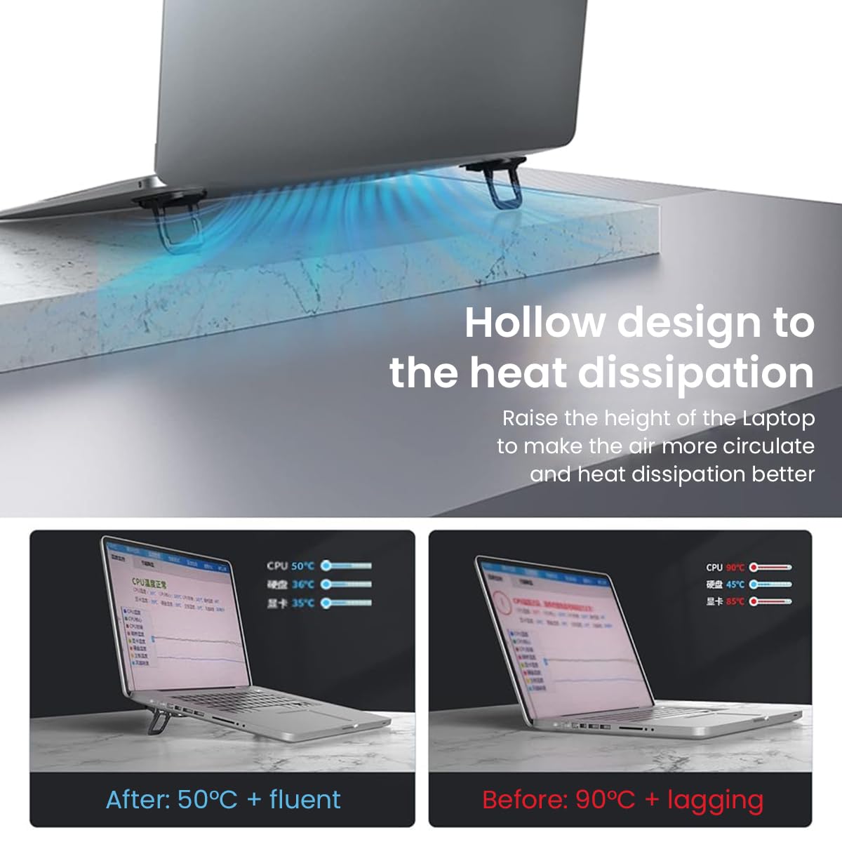 Zeitel Keyboard Stand for Desktop and Laptop with 8° and 13° Adjustment | Self-Adhesive Aluminum Riser 2Pcs