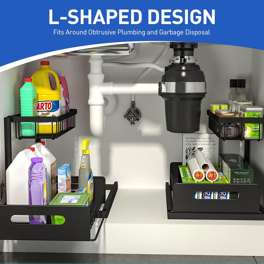 HASTHIP Under Sink Organizer for Kitchen and Bathroom with 2 Tier Pull Out Metal Shelves | Sliding Storage Rack