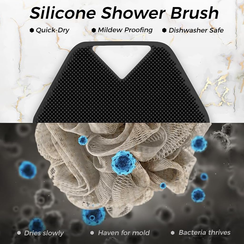 MAYCREATE Body Scrubber for Shower with Suction Cup Handle and Soft Silicone Bristles | for Men and Women