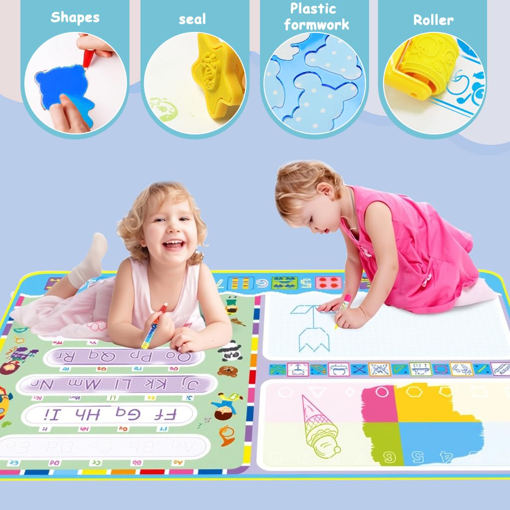 PATPAT Magic Water Doodle Mat for Kids 120x70cm with Dual Drawing Areas and Alphabet Practice | Reusable Mess Free Art Toy