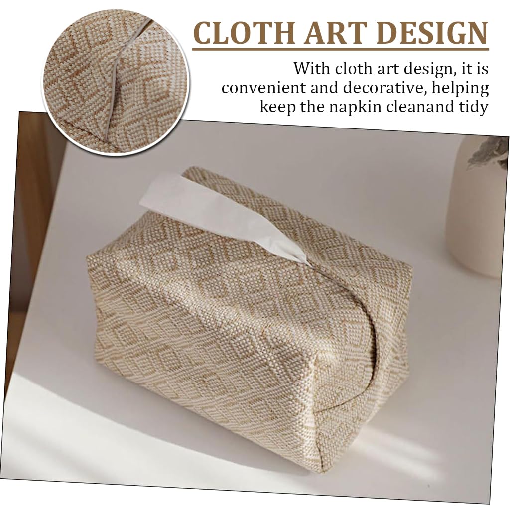 HASTHIP Tissue Paper Box Holder for Table and Bathroom with 17 x 9.5 x 8 cm Fit | Cotton Linen Beige Organizer