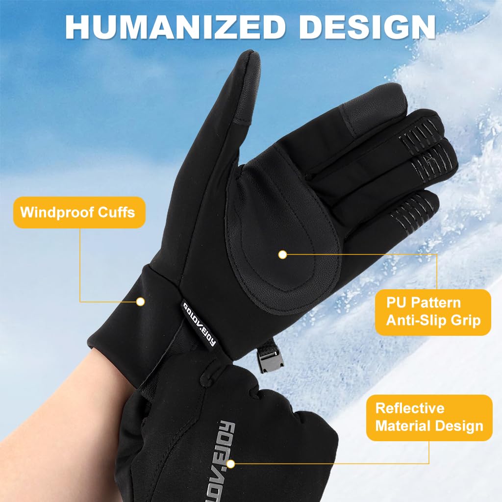 PROBEROS Thermal Winter Riding Gloves for Cycling and Driving with Touchscreen Fingertips | Windproof Splashproof Plush-Lined Design