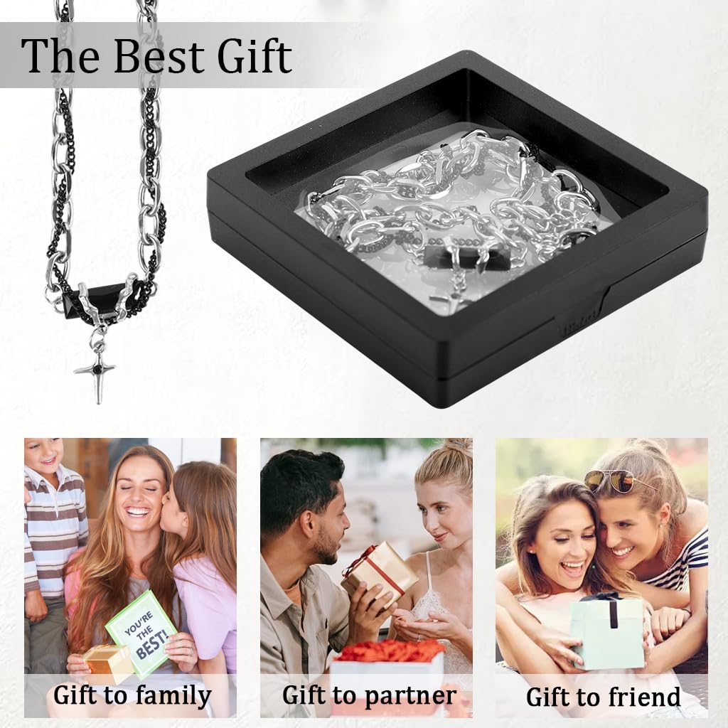 PROBEROS Necklace for Men and Women featuring Cross Pendant and 50+5cm Adjustable Chain | Titanium Steel Layered Jewelry Gift