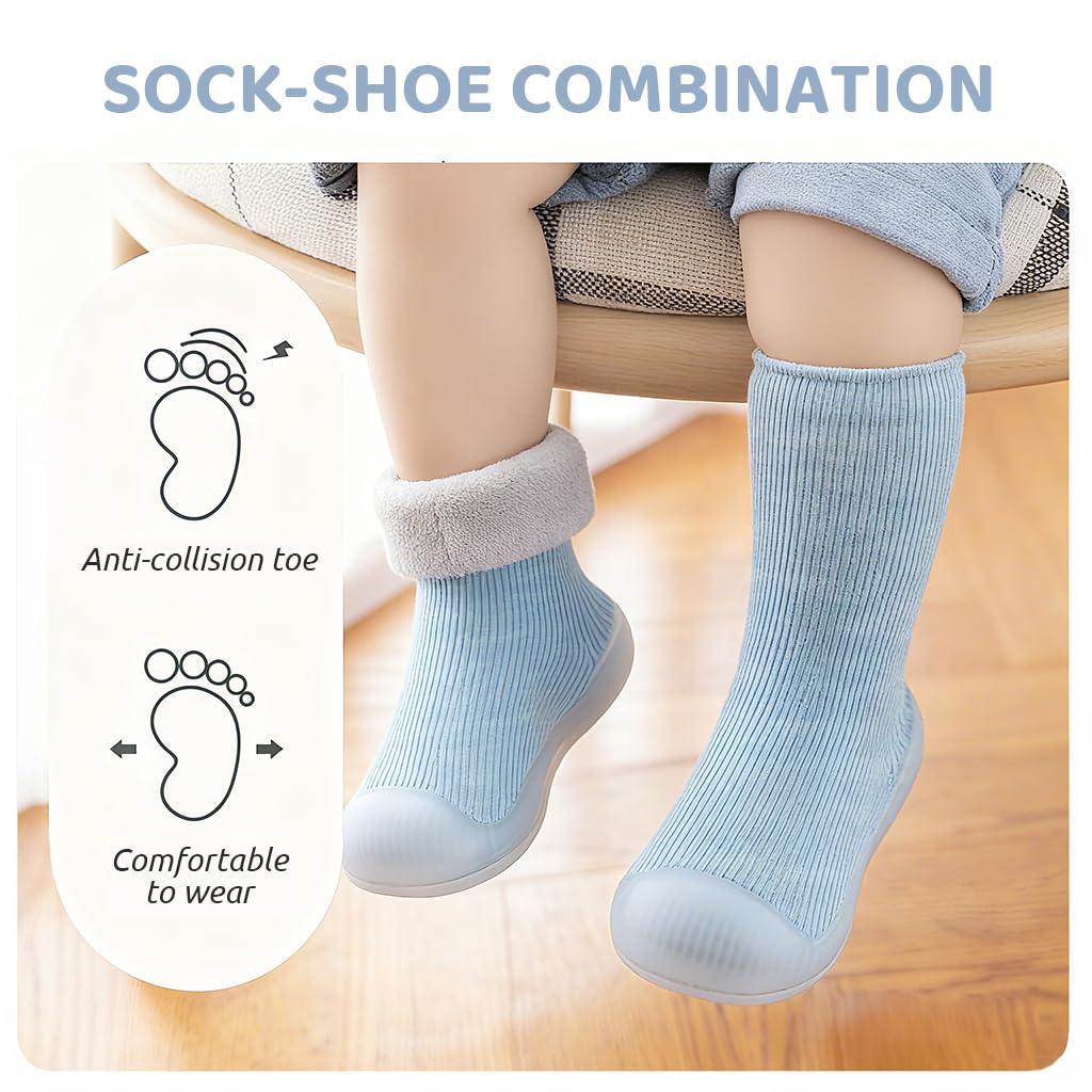 SNOWIE SOFT Winter Baby Shoes for 6–12 Months with Anti‑Skid Rubber Sole and Warm Plush Liner | Blue 11.5 cm Toddler Grip Socks