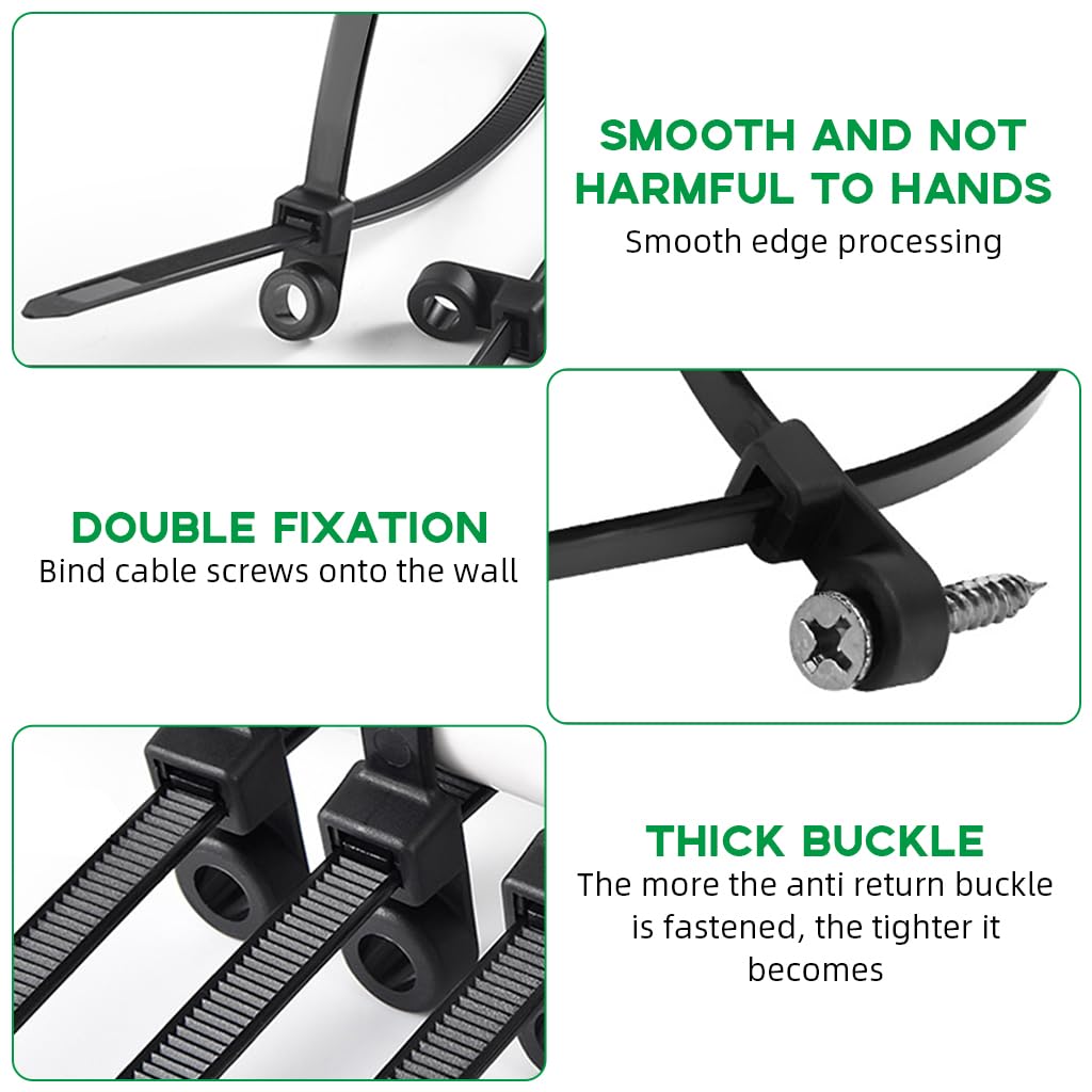 Serplex Cable Zip Ties for Automotive and Home Use with Screw Mount Hole 15cm 100pcs | UV-Resistant Nylon for Secure Wire Management