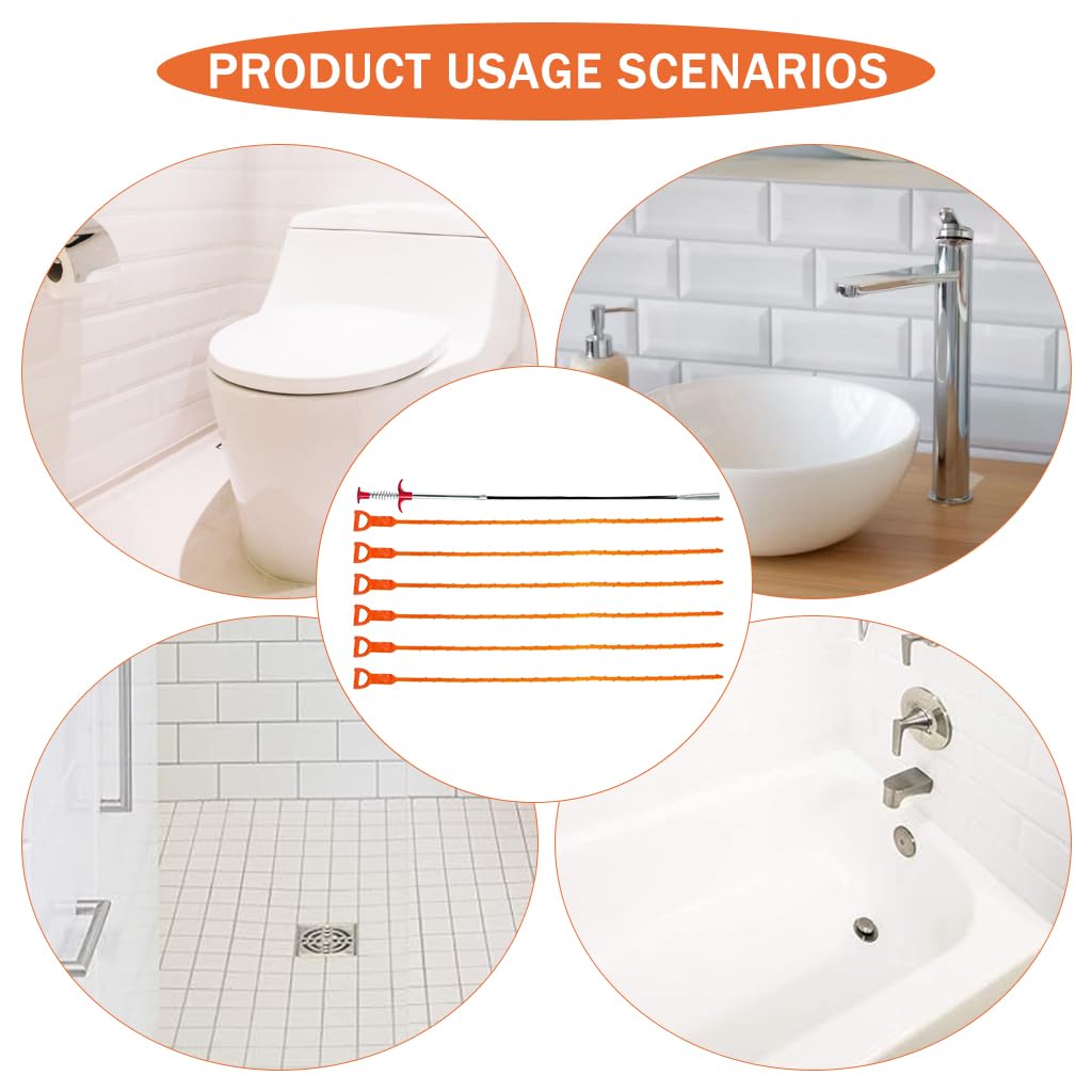 HASTHIP Drain Cleaner Sticks for Sink and Shower Clogs with 23.6 in Tools | Flexible Barb Design