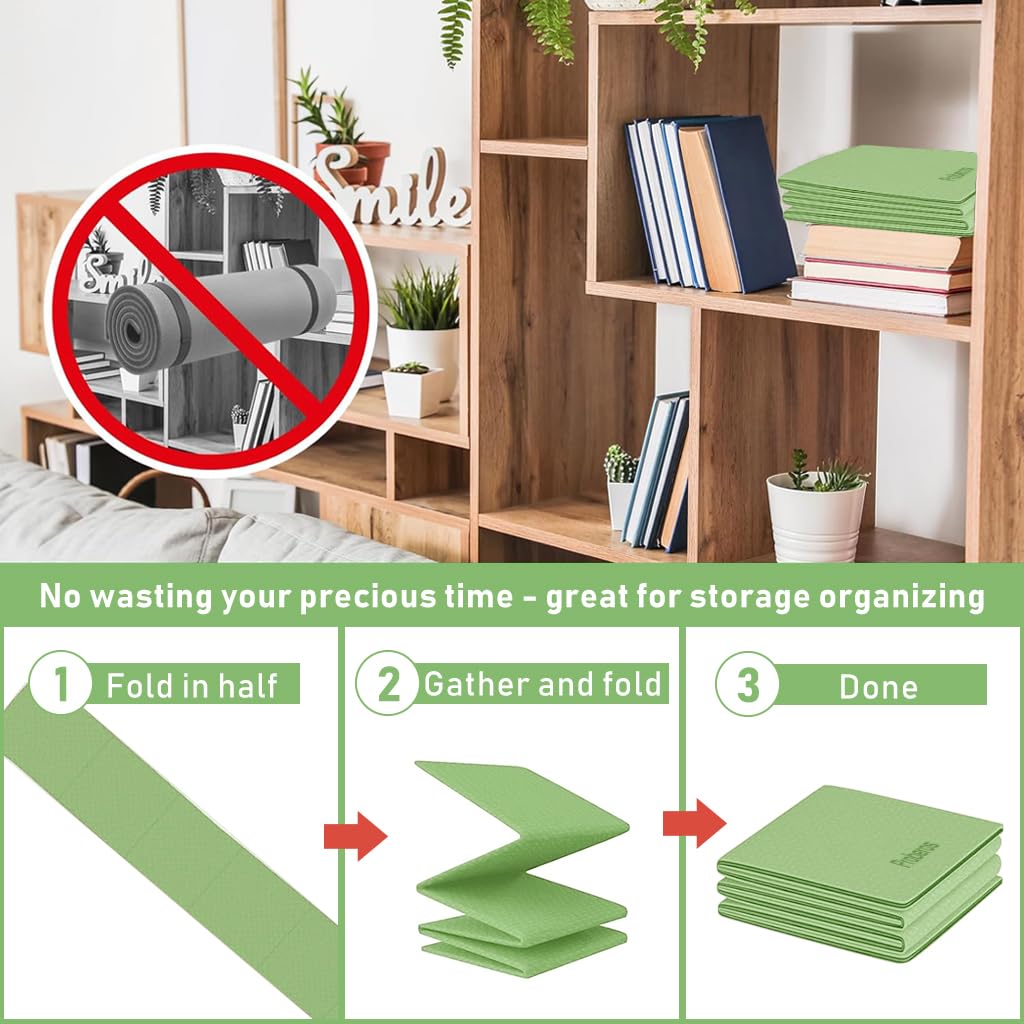 Proberos Yoga Mat for Home Workout featuring Folding Design and 5mm Cushion | Green TPE 72x24 in