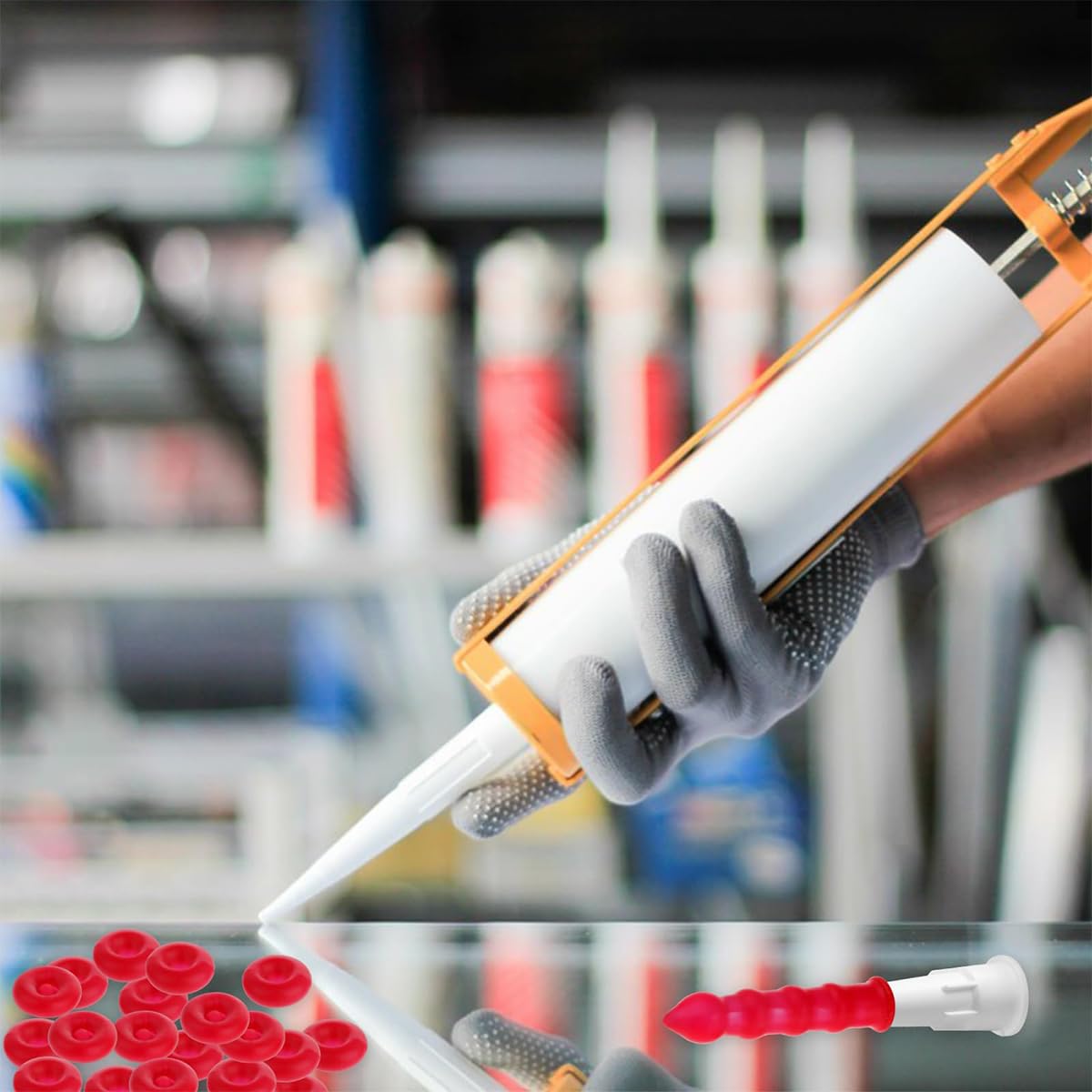 Serplex Caulk Applicator Nozzle Caps 20 Pcs for Caulking Guns with Elastic Silicone Seal | Mess Free Storage